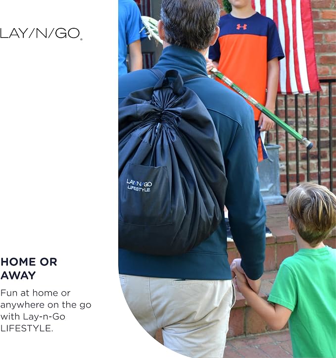 Lay-n-Go Layflat Portable Drawstring Cinch Storage Toy & Mini Figures Organizer & Play Mat, Mesh Pockets, Home & Travel, Kids & Toddlers Playdates, 2 Straps for Backpack, Durable, Machine Washable - Image 7
