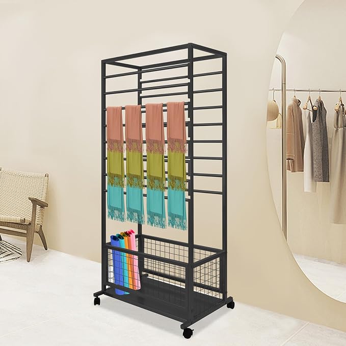 Floor Standing Ribbon Storage Organizer, 16-Layer Iron Rolling Ribbon Holder Organizer Rack with Bottom Basket, Wrapping Paper Holder, Slim Ribbon Storage Rack for Flower Shop, Craft Room H: 60inch - Image 6