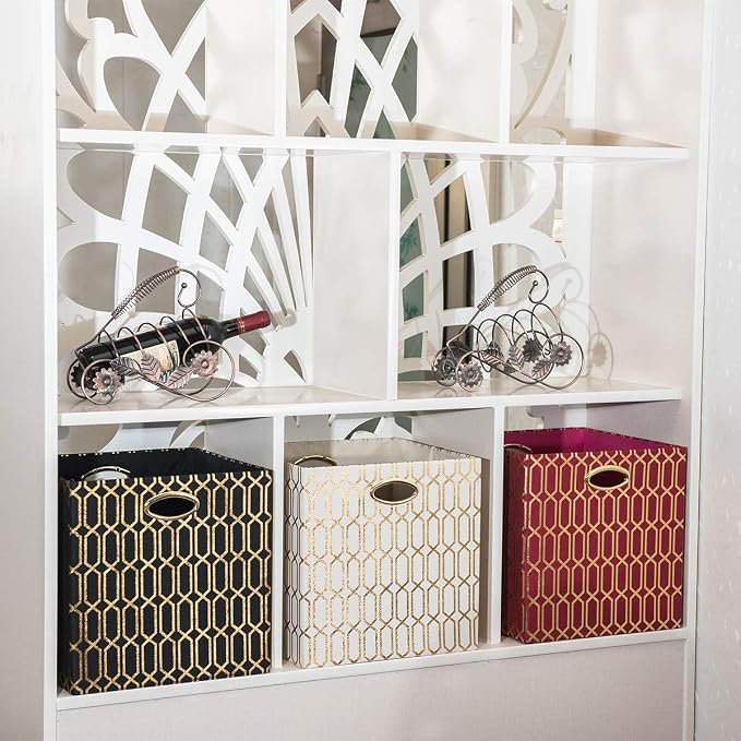 Posprica Storage Bins, Storage Cubes, 11×11 Fabric Drawers Organizer Basket Boxes Containers (11×11×11/4pcs, Cream/gold geometry Pattern) - Image 4
