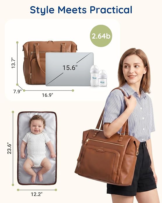 mommore PU Leather Convertible Diaper Bag Backpack, Crossbody Bag Tote | Converts into Diaper Backpack, Crossbody Bag, PU Leather Tote, Waterproof Changing Pad - Image 6
