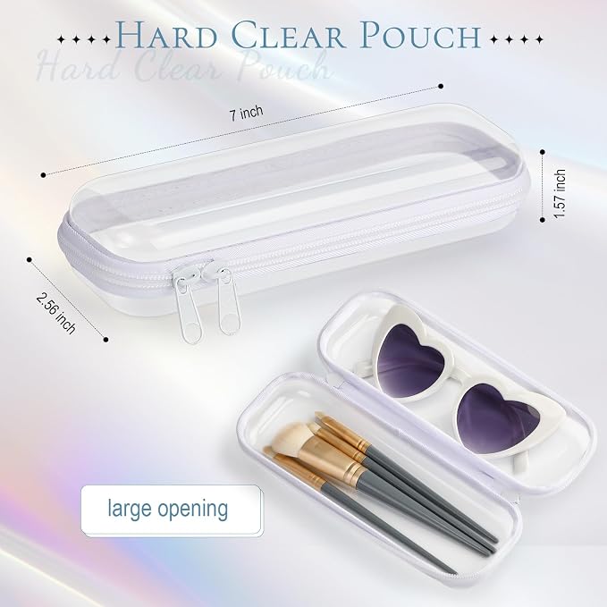 Sanwuta 6 Clear Hard Zipper Case,White,7.87 X 2.56 X 1.57 Inch | Pencil Case Pouches ,Makeup Bag,Plastic Toiletry Diaper Bag ,Travel Toy Storage,Waterproof Organizer Bins - Image 2