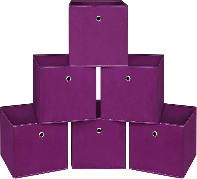 Foldable Storage Cubes Bins ,11 Inch Cloth Storage Cube Fabric Storage Box Cubes Organizer Baskets with Handles for Home Organizer Set of 6 (Purple) by NieEnjoy