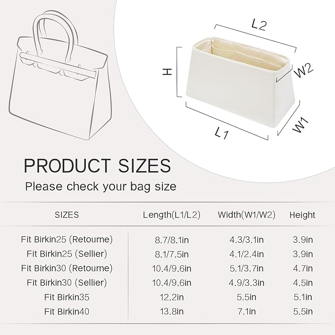 Fits for Brikin Bag Insert Organizer For Hermes(30 R,Craie) | Premium Silk Material,Smooth Touch,Lightweight,zipper,protect from scratches & stains,multiple pockets,keychain,waterproof - Image 8