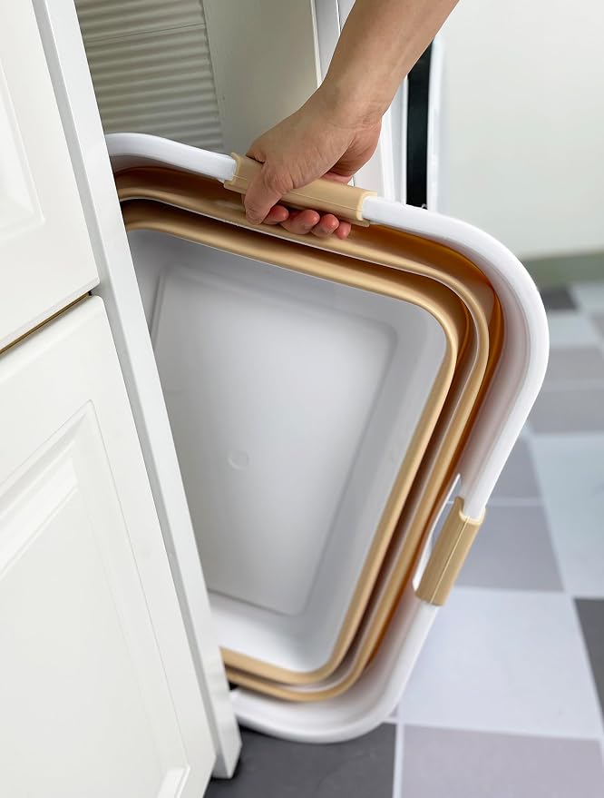 SAMMART 42 (11 Gallons) Collapsible Plastic Laundry Basket, Foldable Pop Up Storage Container/Organizer, Space Saving Hamper, Portable Bin for Dorm Room Bathroom (1, White/Beige) - Image 8