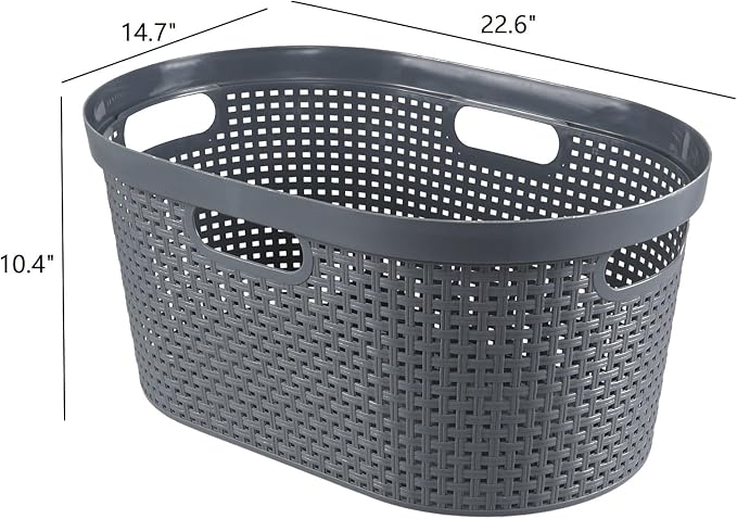 40L Laundry Baskets, Plastic Hamper with Handles, 4-Pack | Large Plastic Laundry Bins for Easy Carry, Stackable Storage Hamper for Dirty Clothes, Towels, Dorm, Bathroom, Grey - Image 2