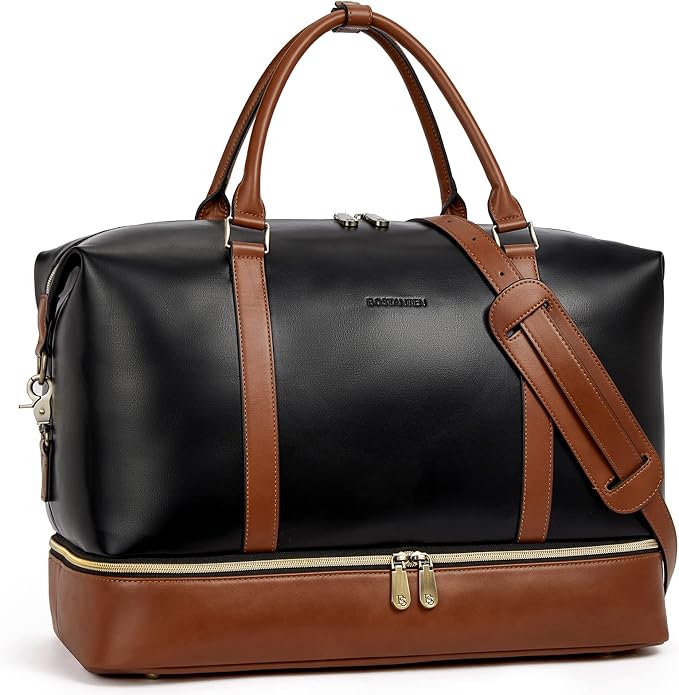 BOSTANTEN Weekender Bags for Women Leather Travel Duffle Bag | Shoe Compartment, Trolley Sleeve, Fits Under-seat, Airline-Friendly Carry-on Size, Weekend Getaways, Overnight, Road Trip - Image 8