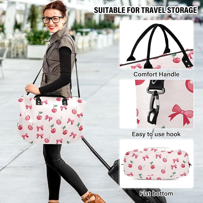 Large Travel Duffel Bag Sports Tote Gym Bag Overnight Weekender Bags Cherry Bow Carry On Luggage with Toiletry Bags - Image 6