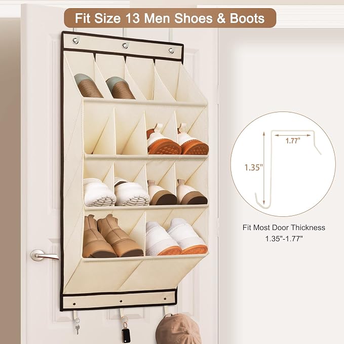 2 Pack Over the Door Shoe Organizers, Hanging Shoe Organizers Large Pockets | Shoe Storage for Closet, Shoe Holder for Boots, Sneakers, Heels, Hanging Shoe Organizer Shoe Rack for RV, Dorm, Home, Beige - Image 4