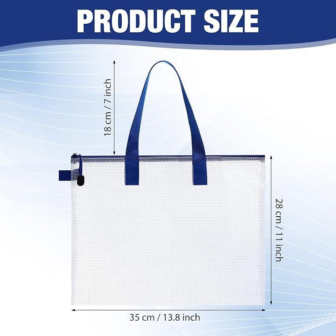 Reginary 24 Pcs Mesh Zipper Pouch File Bags with Handle Bulk A4 11 x 13.8 Inch Zipper Mesh Document Pouch Artwork Storage Organize for Office School Supplies Paintings Puzzle Travel Storage(Blue) - Image 2