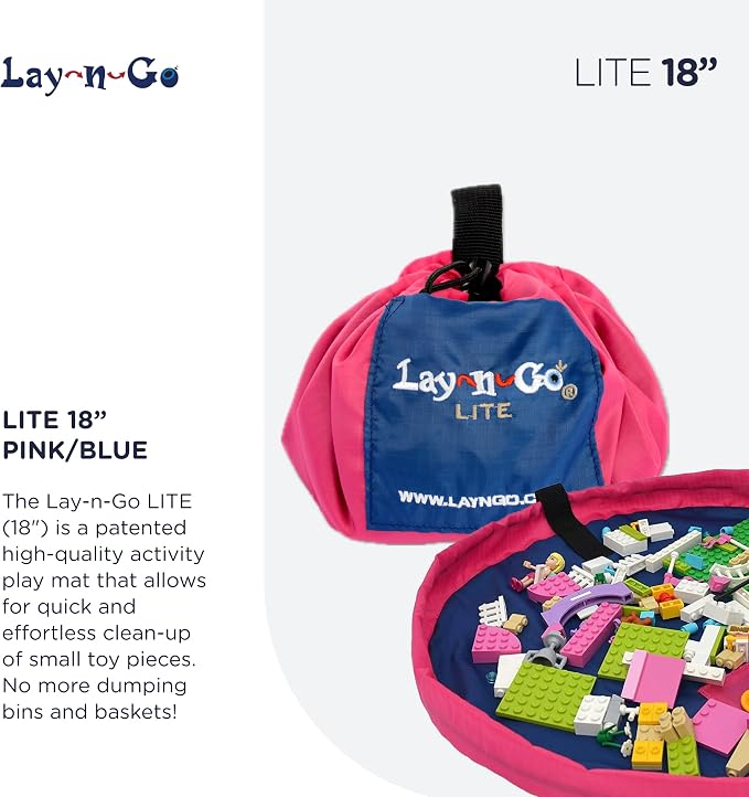 Lay-n-Go Layflat Portable Drawstring Cinch Storage Toy & Mini Figures Organizer & Play Mat, Mesh Pockets, Home & Travel, Kids & Toddlers Playdates, 2 Straps for Backpack, Durable, Machine Washable - Image 2