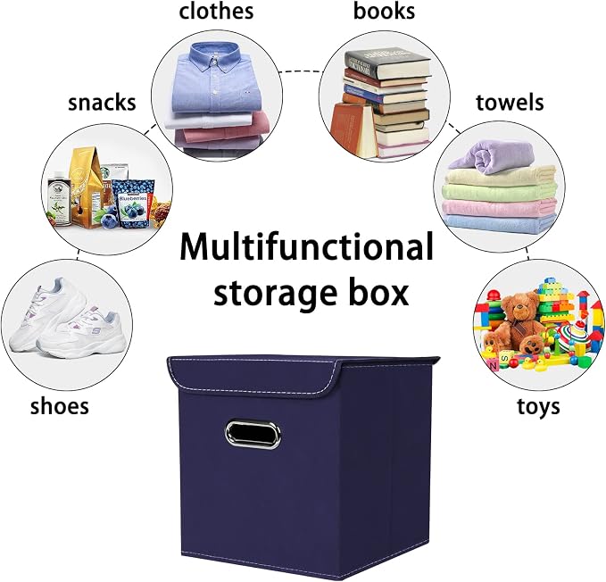 Closet Organizers Fabric Storage Bins With Lids Collapsible Cube Storages Organizer Basket With Handles,Storage Boxes for Clothes Storage,Office,Toys,3 Pack,（Navy Blue - Image 3