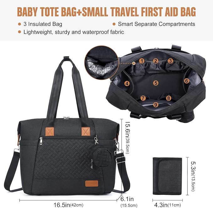 LOVEVOOK Diaper Bag Tote, Baby Diaper Bag Waterproof Travel Diaper Tote with Changing Pad - Image 3