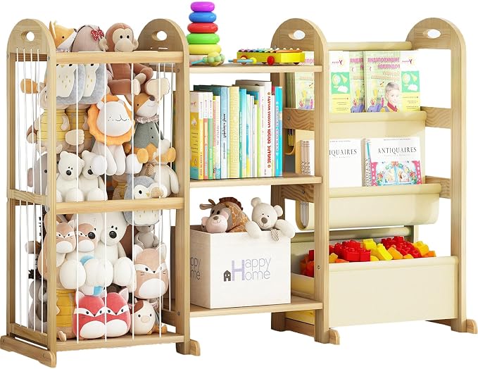 Kids Bookshelf and Toy Storage Organizer, 3-Tier Book Shelf with Stuffed Animal Storage, Kids Toy Book Storage for Bedroom Playroom, Wooden Toy Organizer with 3 Shelves, 49.4" W - Image 8