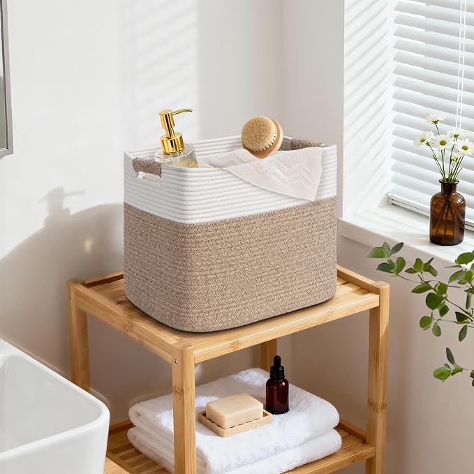15×13 Inch Storage Cubes, 3 Pack Cube Storage Bins for Organizing, Cotton Rope Woven Baskets for Shelves, Bathroom, Kids Room, Closets, Baby Nursery - Image 3