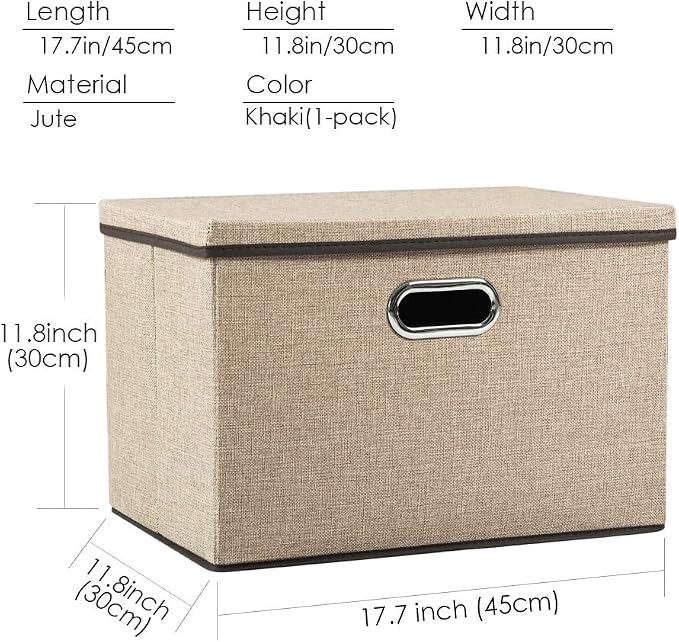 Large Collapsible Storage Bins with Lids [1-Pack] Jute Fabric Foldable Storage Boxes Organizer Containers Baskets Cube with Cover for Home Bedroom Closet Office Nursery (17.7x11.8x11.8) - Image 6