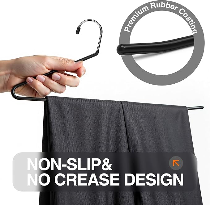 Korpai 40-Pack Open Ended Pants Hangers,Non Slip Space Saving Jean Hanger | No Creases Rubber Coating Heavy Duty Metal Pants Hangers,Trouser Hangers for Jeans,Slack,Skirt,Scarf,Blanket,Ties ect Black - Image 3