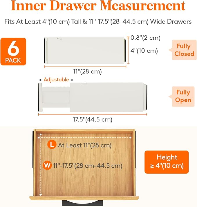 Lifewit 4" High Upgrade Drawer Divider, Adjustable Drawer Organizer Clothes | 6 Pack 11"-17" Expandable Beige Plastic Drawer Separator for Dresser, Kitchen, Closet, Nursery, Office Organization & Storage - Image 2