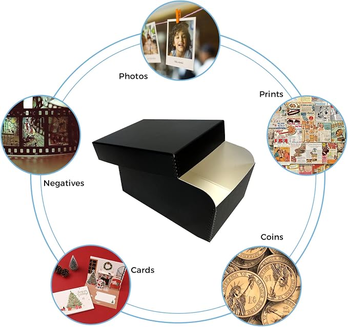 Lineco 4x6 Photo Storage Box, with 12 Envelope, 5.5x7.5x11, Black, 2 Pack | Holds Up to 1000 3.5" x 5", or 4" x 6" Pictures, Metal Edge, Archival Organizer for Cards, Prints, Stickers, Stamps, Seeds - Image 7