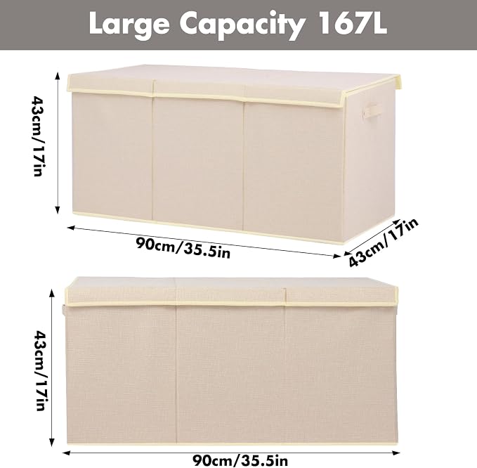 167L Large Toy Box Chest Storage with Lid, Collapsible Kids Toy Storage | Toy Chest with with Removable Divider for Kids, Boys, Girls, Nursery, Living Room, Bedroom, 35.5"x17" x17" (Linen Beige) - Image 4