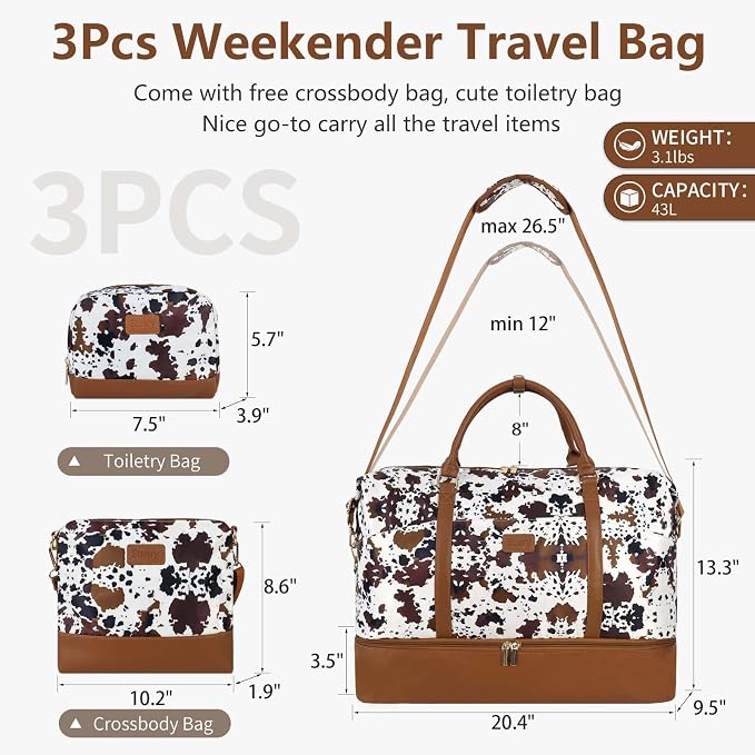 Weekender Bag, Large Travel Duffel Bag for Women, Carry on Overnight Bag with Shoe Compartment and Toiletry Bags - Image 2