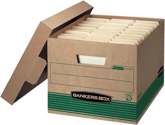 Bankers Box 20-Pack Recycled Medium-Duty File Box, Letter/Legal, FastFold | Speed through filing with FastFold setup, sturdy stacking, reinforced handles, and dependable document protection. by BankersBox