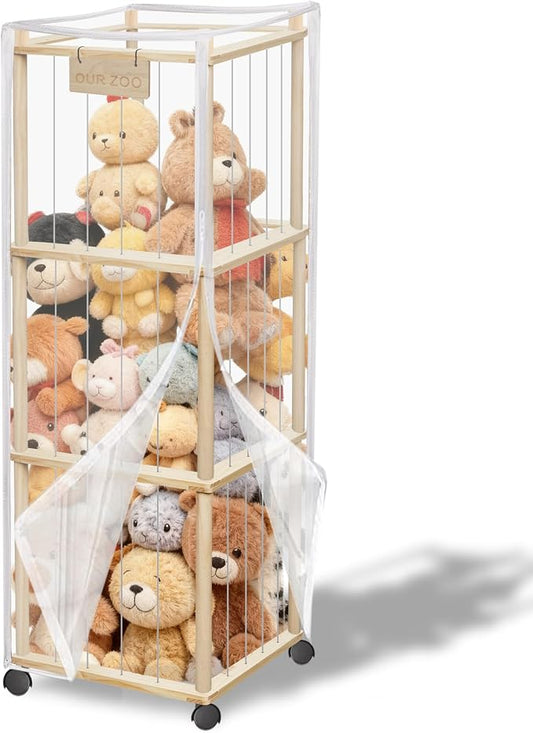 yofit 56" Stuffed Animal Storage Organizer with Wheels, Plush Storage Wooden ZOO with Removable Dust-Proof Cover for Playroom Bedroom Living Room Kids Room by yofit