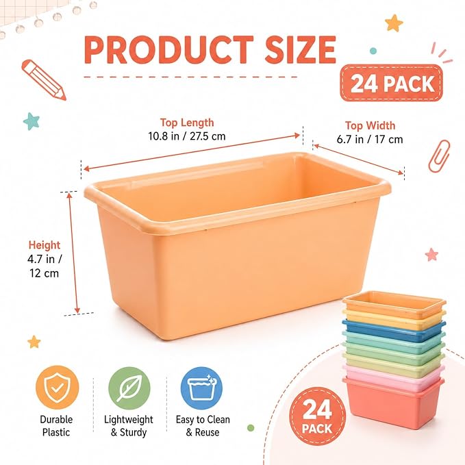 gisgfim 24 Pack Plastic Cubby Storage Bins Crew Toy Stackable Bin Classroom Plastic Cubby Bins Stackable Storage Containers Classroom Book Bin for Student Teacher School Office Home(Morandi) - Image 2