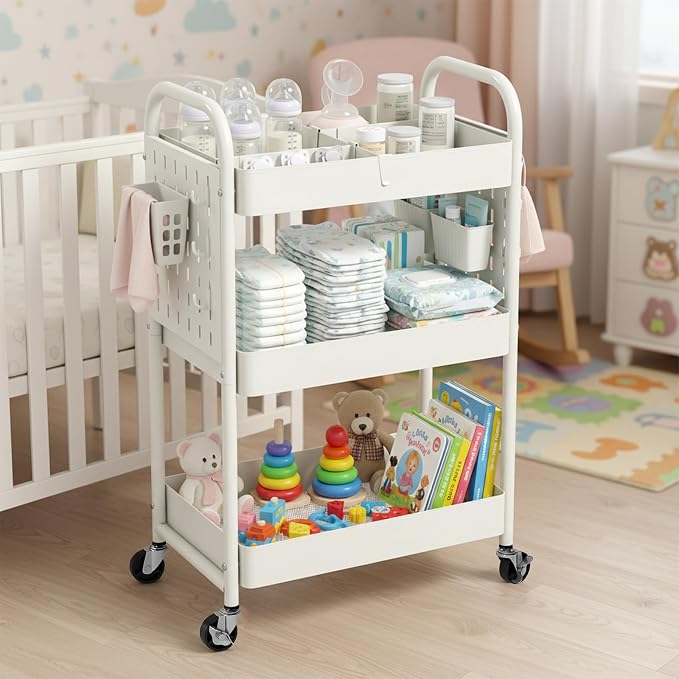 danpinera Craft Cart, Black Rolling Cart with Retractable Dividers & DIY Pegboards for Kitchen, Bedroom, Laundry - Image 7