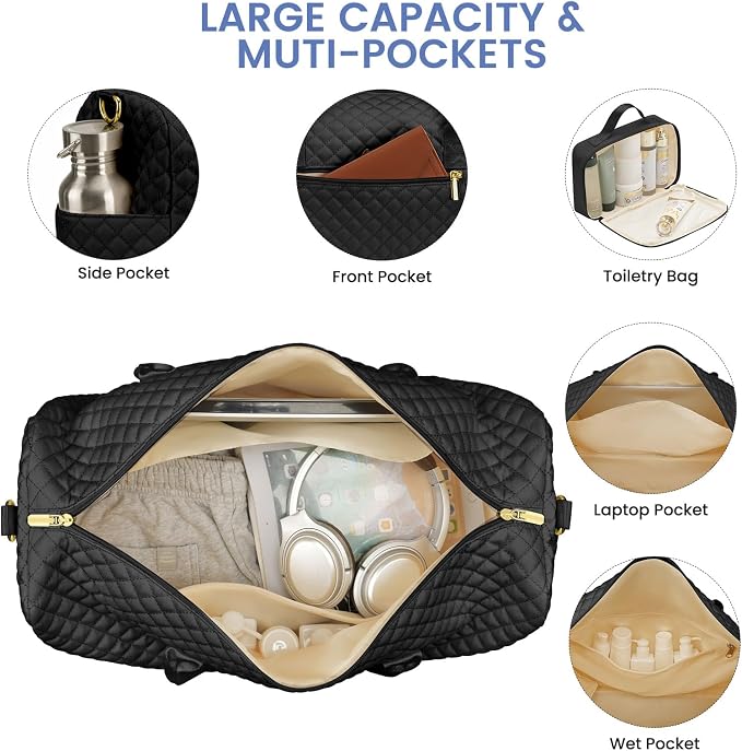 Women Weekender Travel Duffle Bag: Travel Duffel Overnight Bags with Shoe Compartment Large Carry on Tote with Toiletry Bag Weekend Traveling Yoga Gym Hospital Bag for Women with Wet Pocket 3 PCS Set - Image 3