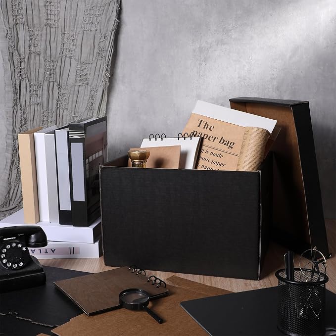 10 Pcs 15 x 12 x 10 Inch Archival Storage Cartons Bulk, Acid Free Buffered Corrugated Board Ready-To-Assemble Photo Storage Box for Storing Documents Magazines Photos Cards(Black) - Image 4
