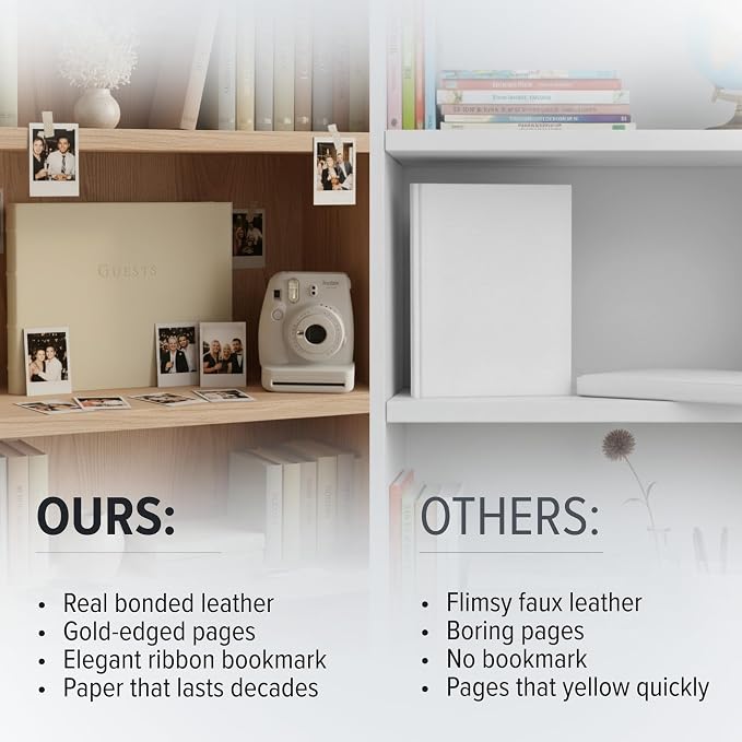 Gallery Leather Guest Book - Great for Wedding, Reception, Baby and Bridal | Shower, Birthday Party and Vacation Home - 192 Lined Pages to Sign in, add Polaroid Photo - Hardcover 9x7" - Acadia Tan - Image 6