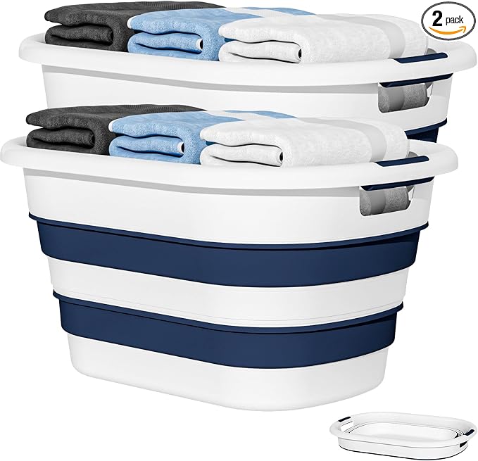 43L(11.5Gallon) Collapsible Laundry Baskets plastic (Blue, 2 Packs) | Pop Up Laundry hamper/Storage Container, Foldable Laundry Basket with Large Capacity,Sturdy,Space Saver by OOAMBB