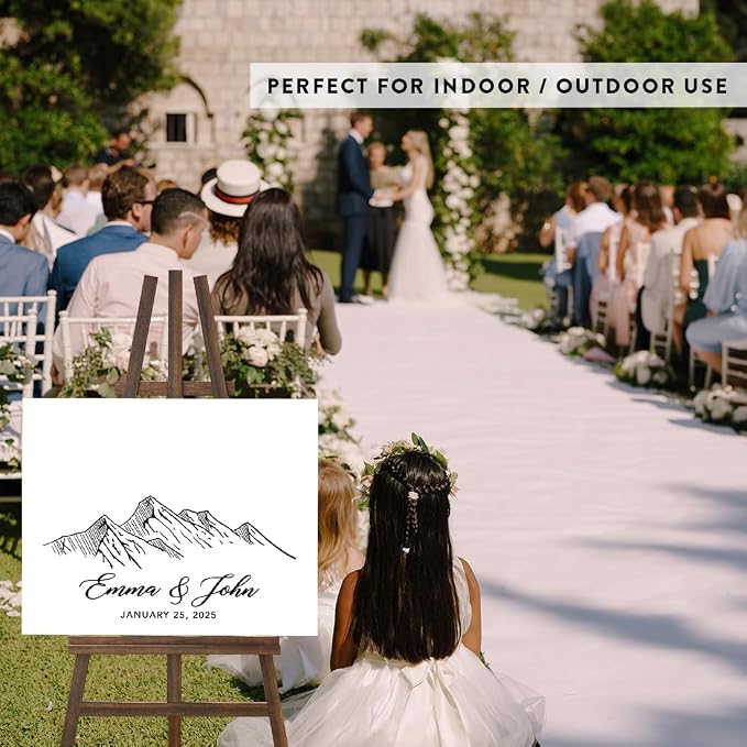 Andaz Press Custom Large Canvas Wedding Guest Book Alternative, 16 x 20 Inches, Monochrome Woodland Mountains Horizontal Personalized Sign Our Canvas Guest Book Signs For Wedding Rustic Woodland Theme - Image 5