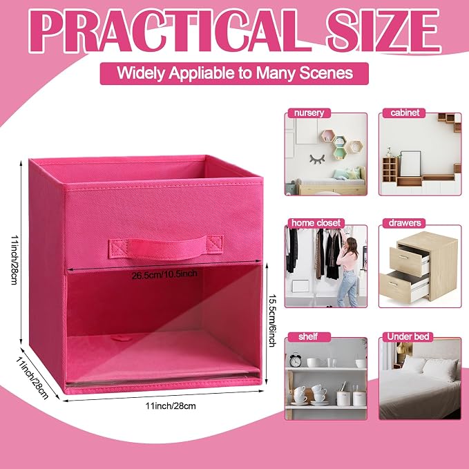 Windyun 8 Pack 11" Collapsible Thick Oxford Fabric Cube Storage Bins Sturdy Foldable Organizer Boxes with Reinforced PP Board, Front Handle & Clear Window for Closet Wardrobe Shelf Cloth Book Baskets - Image 2
