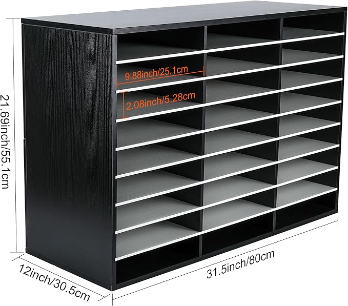EasyPAG 27 Compartments Wooden Literature Organizer with Adjustable Shelves, 13500 Sheets Capacity Paper Organizer, Classroom Mailbox and Mail Sorter for Teachers and Office, Black/White - Image 6
