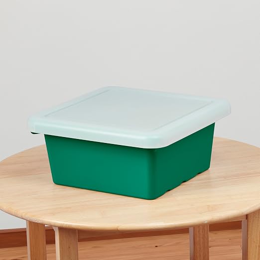 ECR4Kids Stackable Square Bins with Non-Snap Lids, Multipurpose Organization, Green, 2-Pack - Image 8