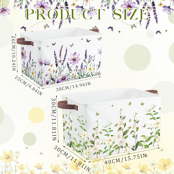 Fourluoo 6 Pack Floral Storage Basket with Handles Clothes Storage Basket Bin Foldable Box Bins Organizer for Closet Shelf Nursery Kid Room Book Toy Chest(6,Large) - Image 3