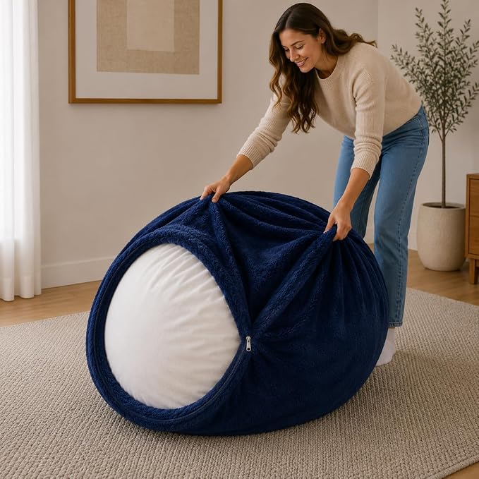 ULTIMATE SACK | 4 Ft Bean Bag Chair Replacement Cover Only | Navy Fur | Removable Washable Cover only by ULTIMATESACK