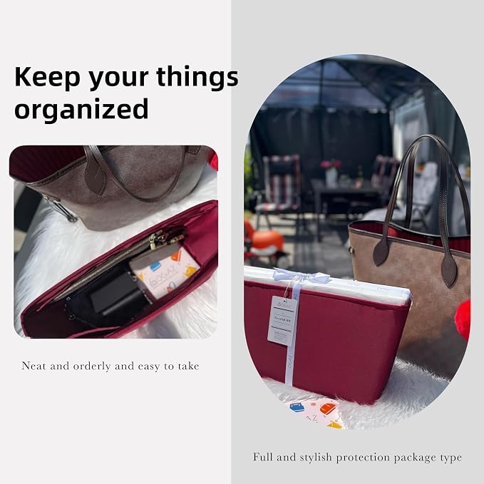DGAZ Silk Purse Organizer Insert for Neverfullbag(PM, Rouge H) | Soft and Lightweight,Perfect Fit,Multi-pocket Storage,Bag Protector,Luxury Bag Care,Handmade,for Smooth Bag Organizer - Image 8