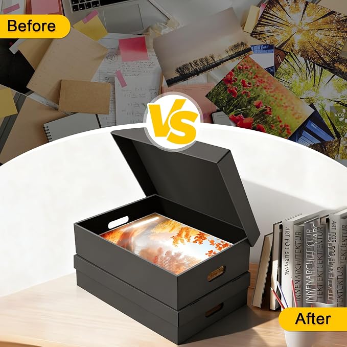 AOBOPLE 8 Pack Photo Storage Box,9" x 12" x 4" Archival Storage Box with Lids,Protective Storage Box for Photo,Pictures,9x12 Documents, Keepsakes and Jewelry Home and Office Organizer - Image 6