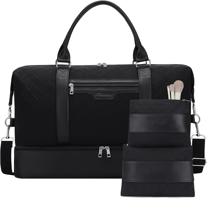 Oeihuivt Weekender Bags for Women - 21 Inch Large Travel Duffel Bag 3-Piece Set with Shoe Compartment, Heavy-Duty Canvas & Leather Carry On Overnight Tote (Airplane Approved) by Oeihuivtweekenderbag
