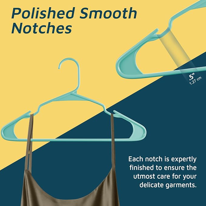 Lifemaster Plastic Clothes Hangers – Heavy Duty Hanger Set, for Organizing Clothes, Dresses, and Coat, Holds Up to 5 lbs, Space-Saving Hangers with Non-Slip Shoulder Grooves, Pack of 80, Aqua - Image 7