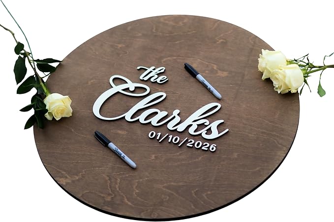 Personalized Round Guest Book Alternative Sign, Unique Guest Book Sign, Custom Alternative Guest Book, Wooden Guest Book, Wedding Ceremony Guestbook Sign (Design 11) by Obsidian+Home+Creations
