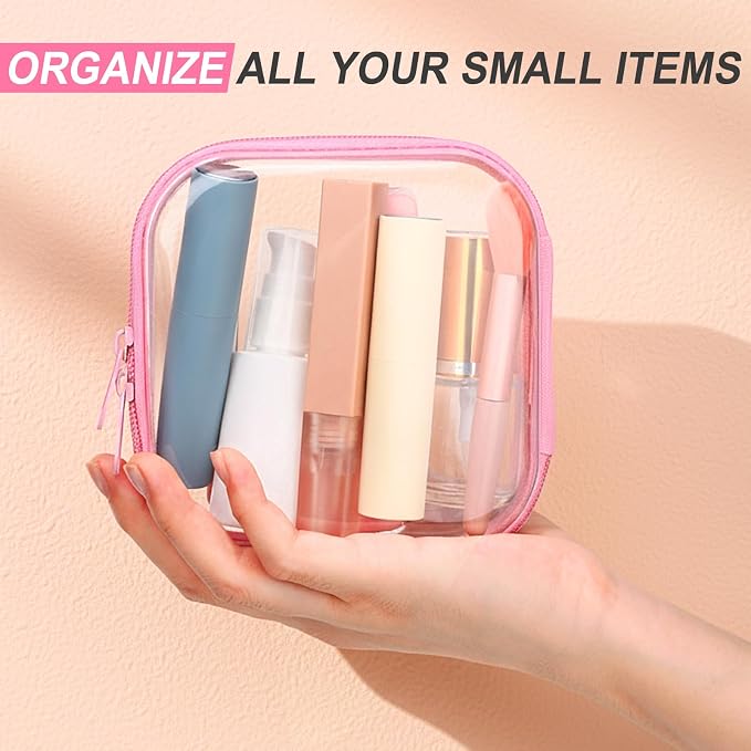 Sanwuta 6 Clear Hard Zipper Case,Pink,5 X 5 X 2 Inch | Pencil Case Pouches ,Makeup Bag,Plastic Toiletry Diaper Bag ,Travel Toy Storage,Waterproof Organizer Bins - Image 6