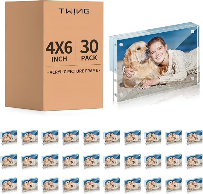 4x6 Acrylic Frame 30 Pack,24MM Thicker Frameless Clear Picture Frames | Freestanding Double Sided Magnetic Picture Frame,Acrylic Picture Frames for Desktop Display with Microfiber Cloth,Gift Ideal by TwingRepublic