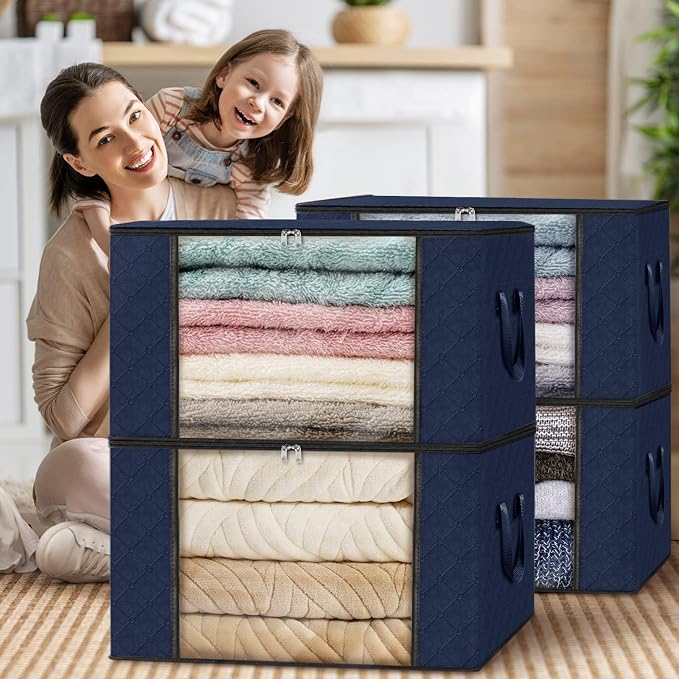 10 Pack Storage Bags for Clothes Blanket Storage Bins with Lids | Foldable Closet Organizers with Zippers,Window and Handles,Fabric Storage Bins for Sweater,Comforter,Bedding,Dorm essentials - Image 7