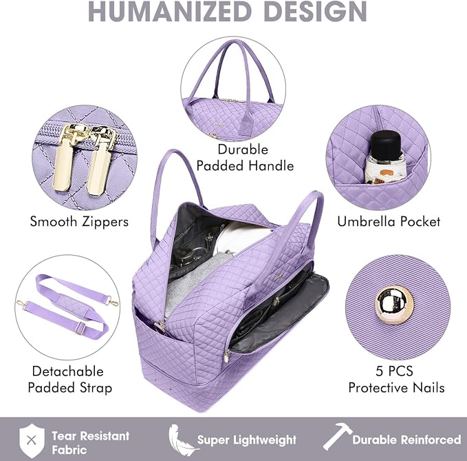Large Women Travel Duffle Bag, Weekender Bags for Women with Shoe Compartment, Carry on Overnight Bag with Toiletry Bag, Gym Duffel Bag with Wet Pocket, Hospital Bags for Labor and Delivery 3 PCS Set - Image 5