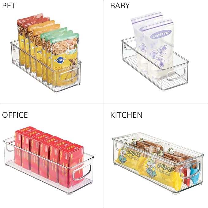 mDesign Plastic Stackable Small Organizing Bin Kitchen Pantry Cabinet, Refrigerator, Freezer Food Organization Storage Bins with Handles, Drawer Container Organizer, Ligne Collection, 6 Pack - Clear - Image 7