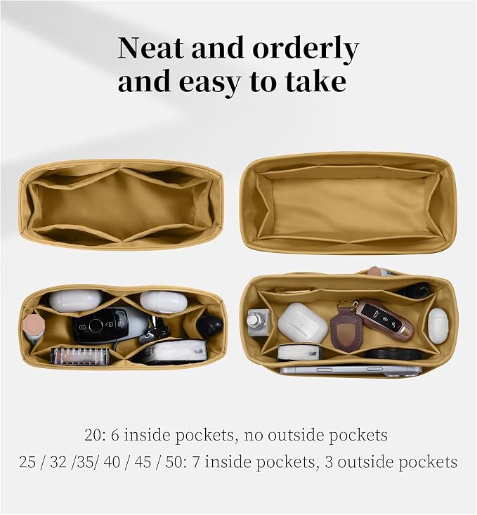 Satin Purse Organizer for Birkin 35, Biscuit | Tailored Fit, Multiple Pockets, Lightweight Satin, Purse Essentials, Ideal for Travel, Shopping, and Daily Use - Image 4