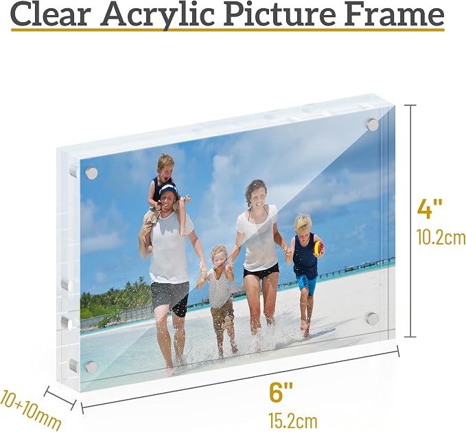 ATZYmolin 3 Pack 4x6 Acrylic Picture Frame, Magnetic Double Sided | Magnetic Double Sided Display, 20% Thicker, Frameless Clear Transparent, Self Standing with Microfiber Cloth - Image 2
